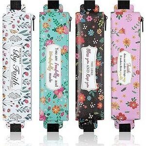 Elastic Pen Holder For Notebook, 4 Pieces Pu Leather Pencil Case With Adjustable